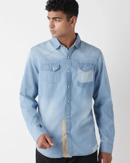 Men's Indigo Blue Washed Shirt