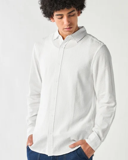 Men's White Textured Shirt